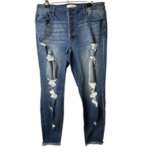 Kancan High Rise Ankle Skinny Distressed Frayed Hem Denim Jeans Women’s Size XL